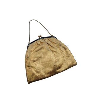 Vintage Gold Leather And Enamel Frame Bag (A6201)